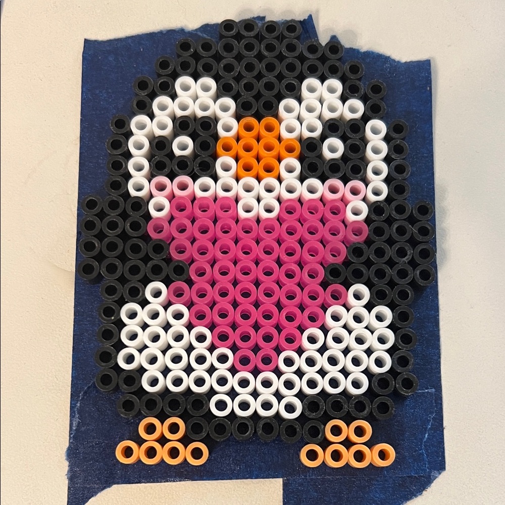 Valentines penguin with pink heart perler bead art